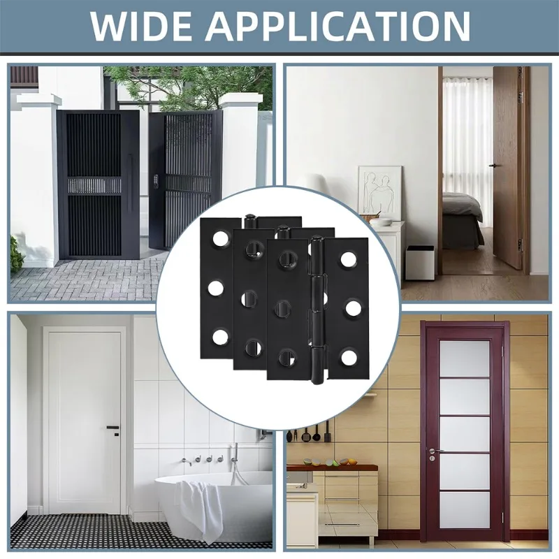 Door Hinge 2-Inch Indoor Stainless Steel Flat Hinges Black Furniture Hardware Door Window Hinge Home Improvement Tools 1/10sets stainless steel hinges door hinges