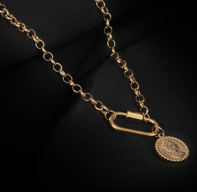 Simple necklaces vintage Coin Pendant Chain titanium steel necklace for women fashion jewelry