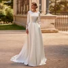 New Wedding Dress Customized Long Sleeves Scoop Neck Applique Sweep Train Vestidos De Novia A Line Bridal Gown for Bride 2024 4