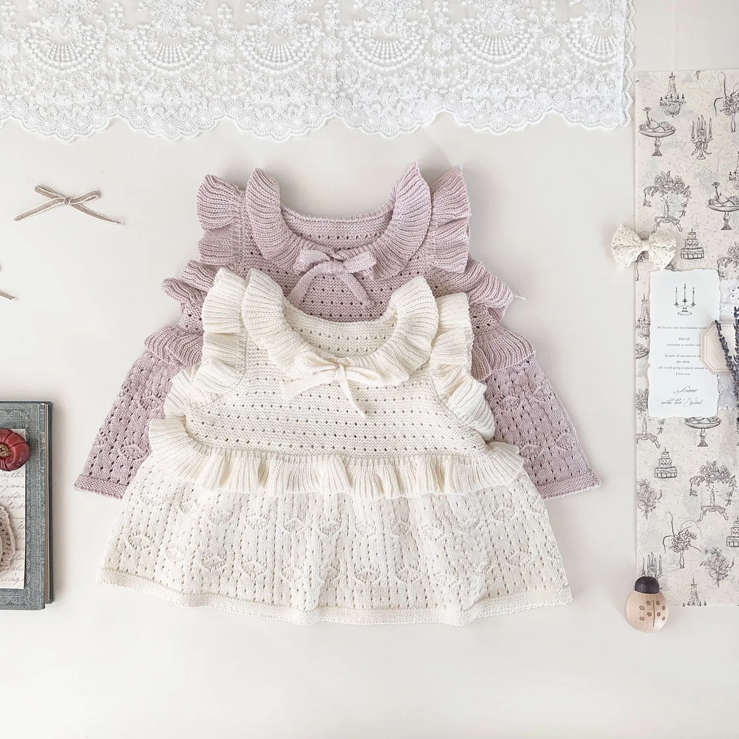 Sommer Baby Mädchen Pullover Bogen Baby Mädchen Ärmellose Pullover Weste Baby Pullover Stricken Weste Rüschen Kleidung Kleinkind Oberbekleidung – Detail 1