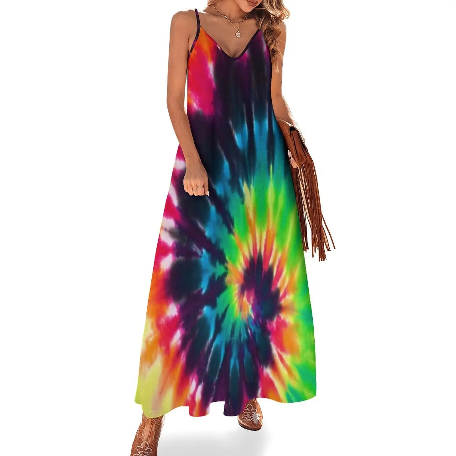 

New Swirl and Colorful Rainbow Tie Dye Sleeveless Dress women's luxury party dress Woman fashion