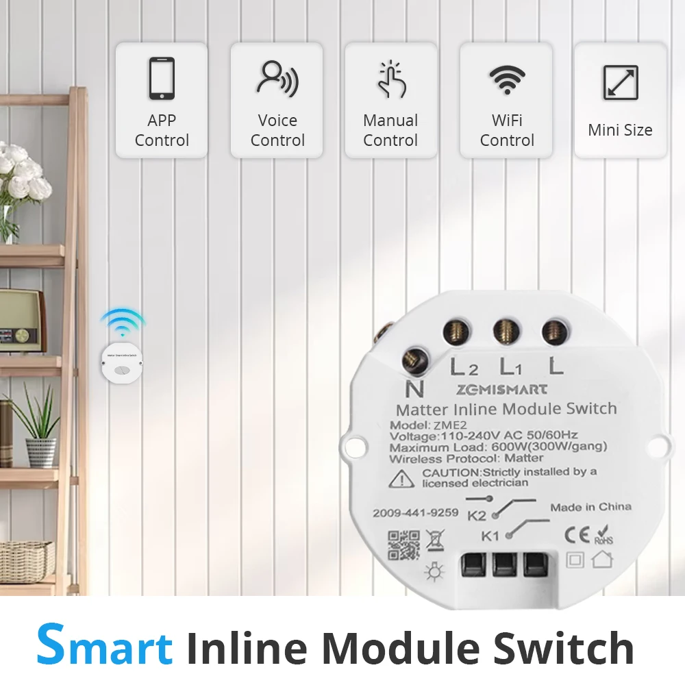 Zemismart-matter Over Wifi Módulo Inline Disjuntor de Relé Gang Switch Automação Residencial Inteligente Siri Google Home Smartthings App - Image 3