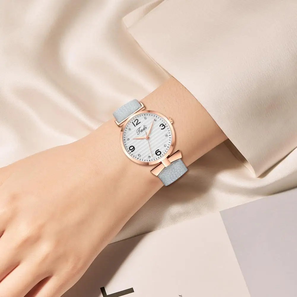 

Women Dress Watch Elegant Rhinestone Women's Watch with Metal Bowknot Detail Faux Leather Strap Stylish for Ladies for Birthday