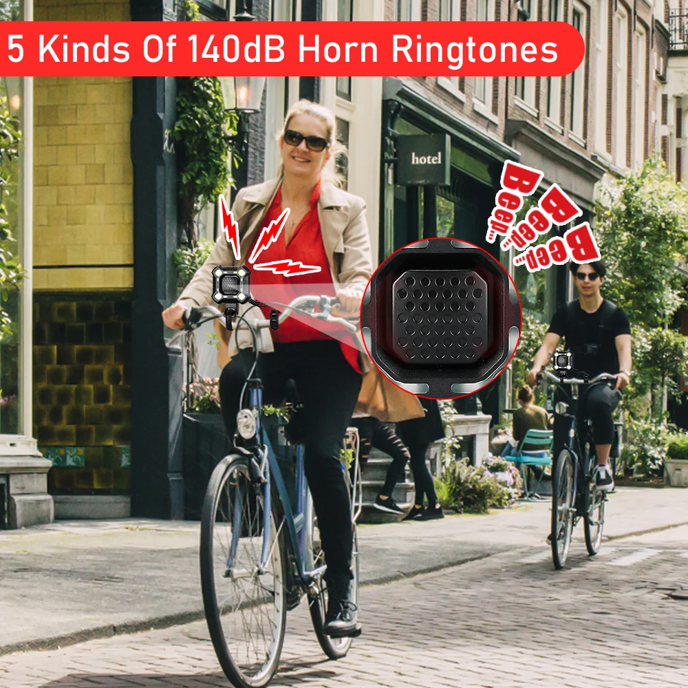 Bicycle Light Horn USB Charging Bike Headlight 140dB 8 Adjustable Lighting Modes