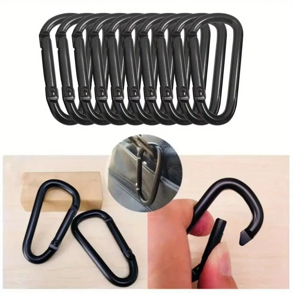 Durable Black Aluminum Alloy Carabiners - Heavy Duty Spring Snap Clips for Outdoor Adventures, Multi-Function Water Bottle Hooks (Set of 5)
