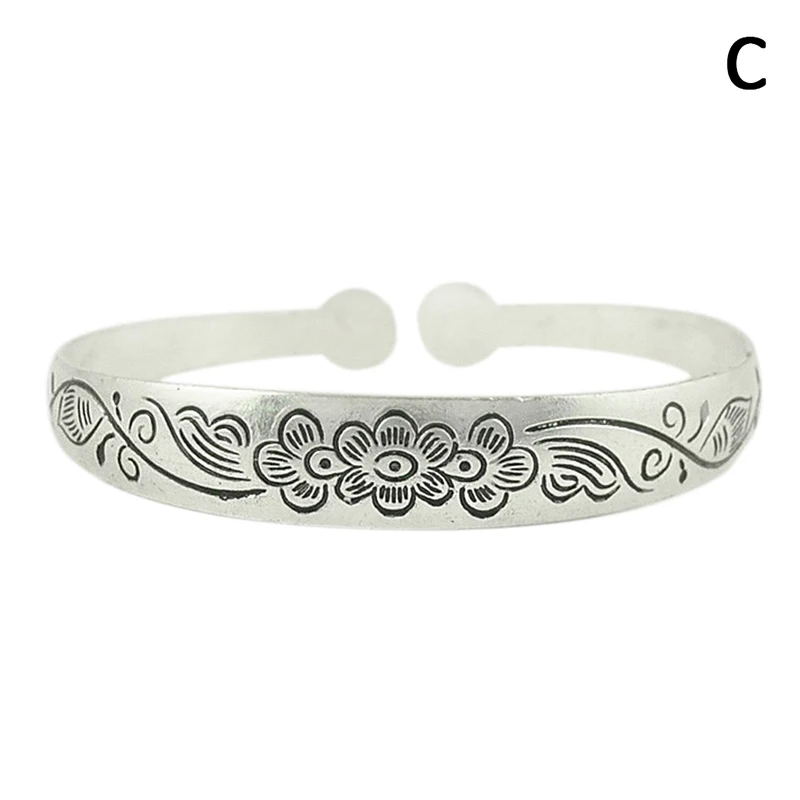 Vintage Elephant flower Tibetan Tibet Bracelets Charming Elegant Round Metal Cuff Bangles Women Jewelry