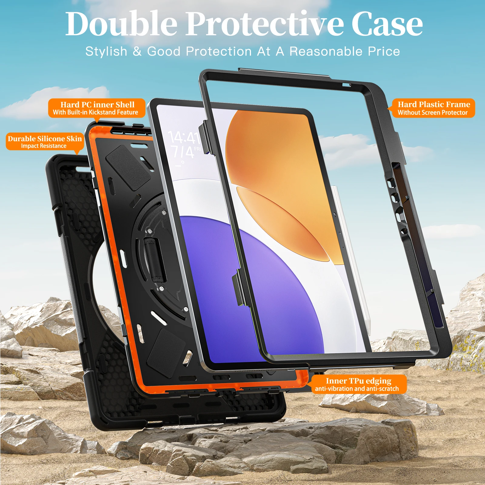 Durable 360° Rotating Tablet Case with Shoulder Strap
