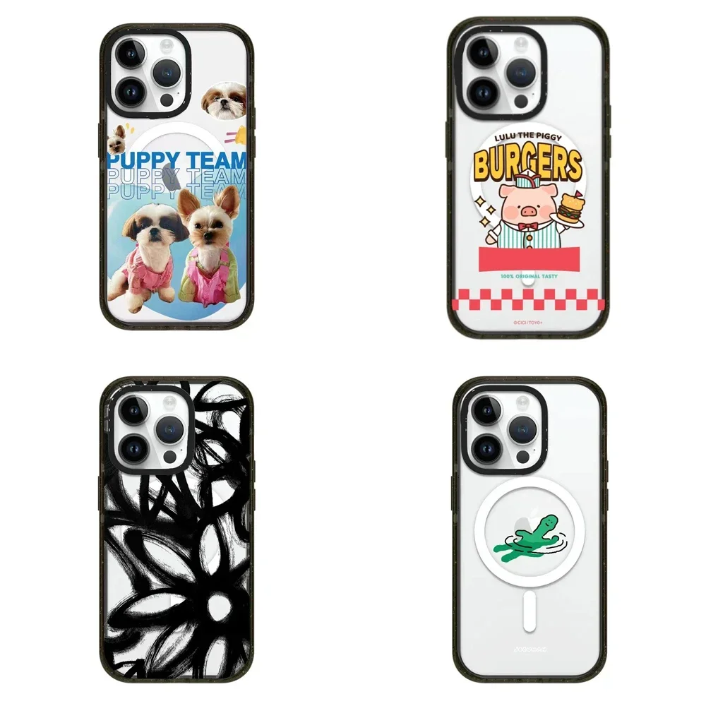 Magsafe Acrylic Animal Black Flower Phone Case Cover for IPhone 11 12 13 14 15 Pro Max Case for IPhone 15 Pro Max