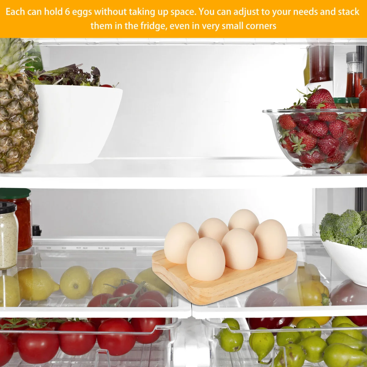 6/24 Holes Wooden Egg Tray Household Egg Storage Holder Kitchen Refrigerator Cooking Organizer Space Saving for Tabletop Display 6