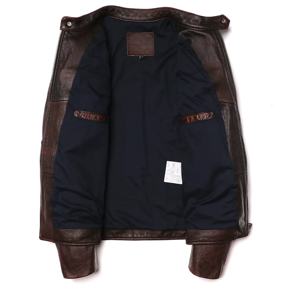 Genuine Leather Motorcycle Jacket - Vintage Brown Cowhide Biker Coat for Men