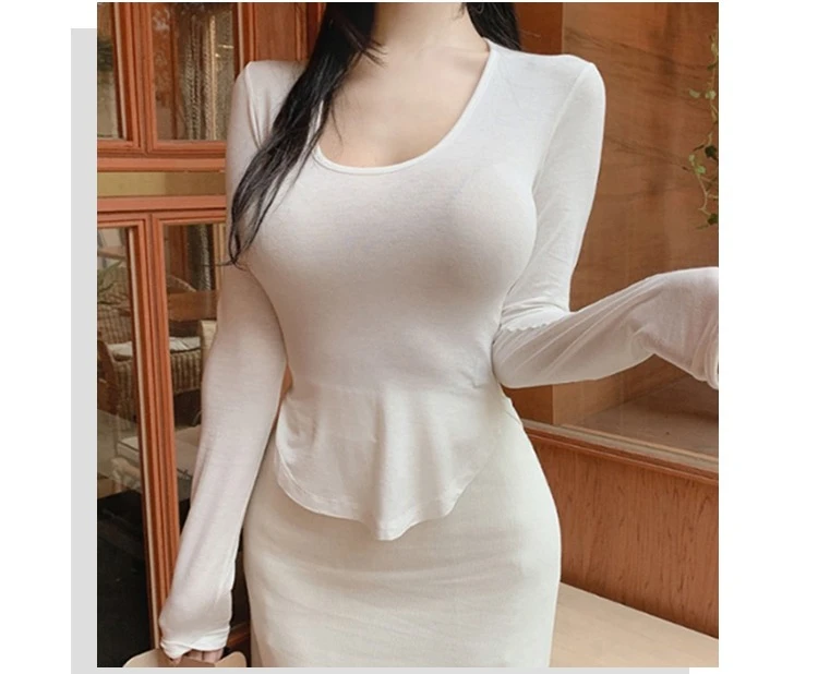 Frühling Sommer Sexy Slim Fit T-Shirt mit abgerundetem Saum, dünn, durchsichtig, vielseitiges Kurzarm-Top, 2026, modisches Damen-Langarm-T-Shirt – Detail 1
