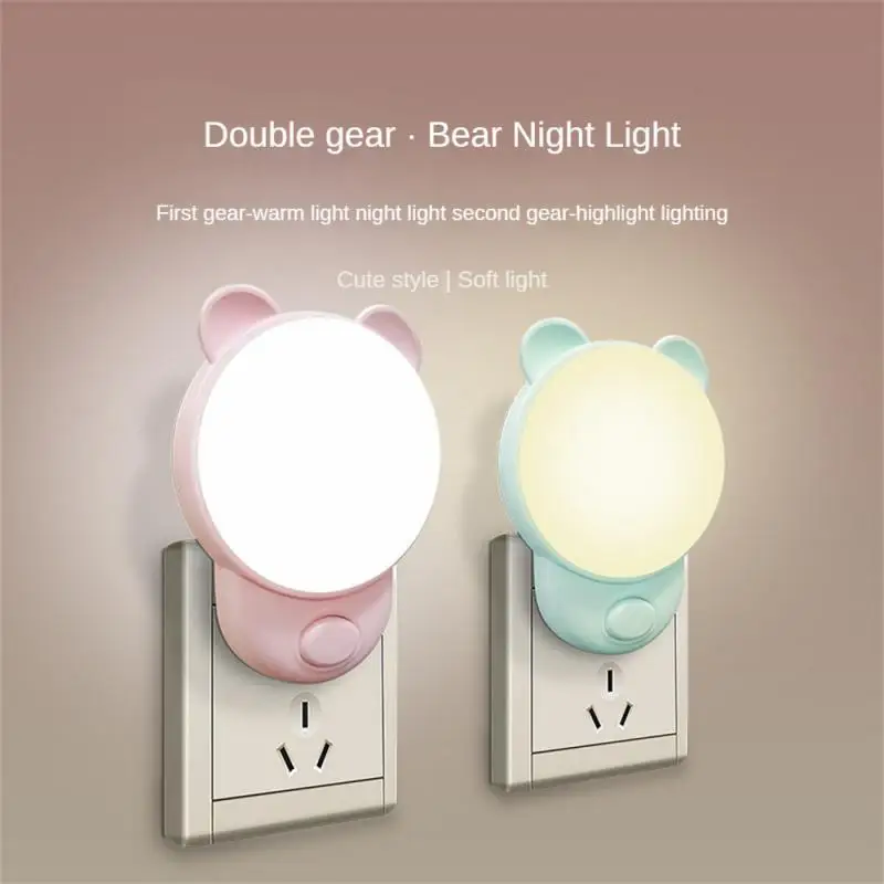 

Cute Bear Night Lights Plug In Wall EU 220V Dimmable Led Night Light Bedside Wall Lamp for Children's Kids Bedroom Nightlight