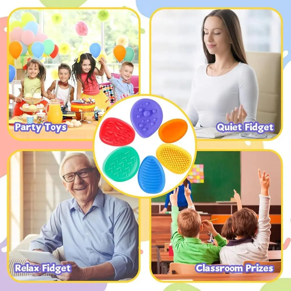 6pcs/set Textured Soft Worry Stone Fidget Silicone Relaxing Children Sensory Stone No Noise Creative Textured Worry Rocks