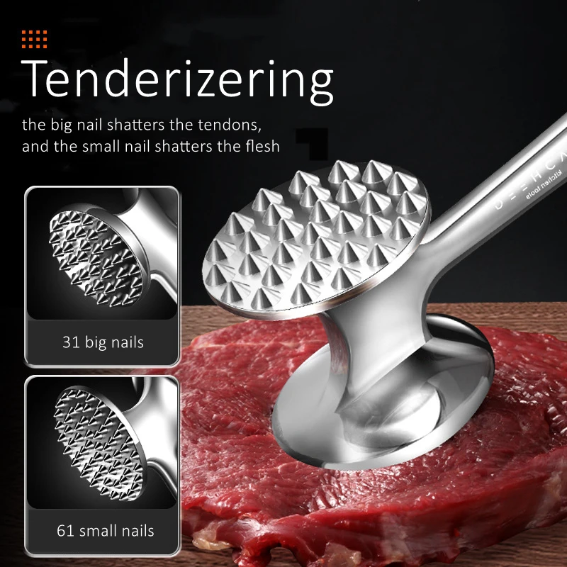 LFGB Certificated Zinc Alloy Meat Pounder Steak House Beaf Tenderizer Family Ergonomic Handle Kitchen Hammer for Pork Frying
