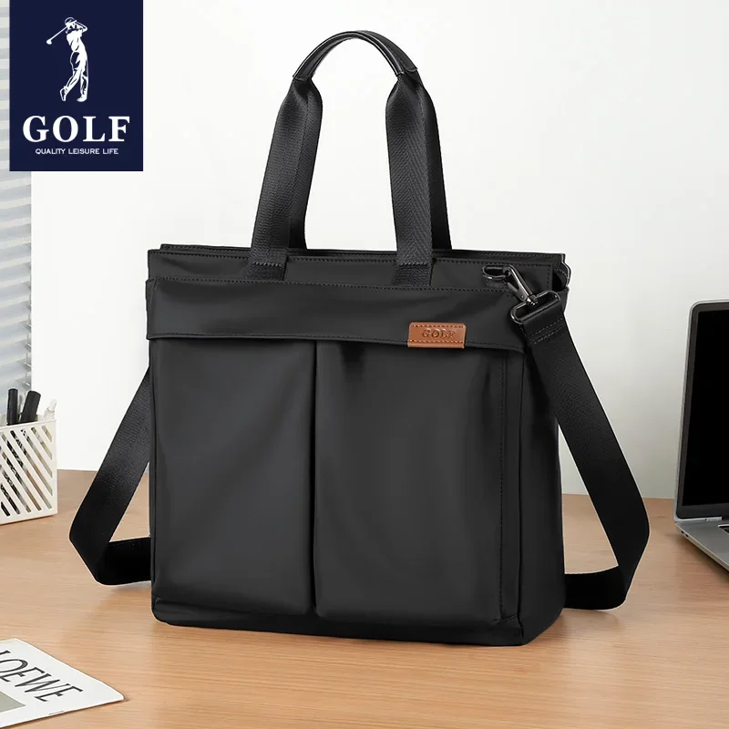 GOLF Briefcase Business Men Bags Large Capacity Black Office Handbag with Handle Leather Messenger Shoulder Bag 15 Inch Laptop