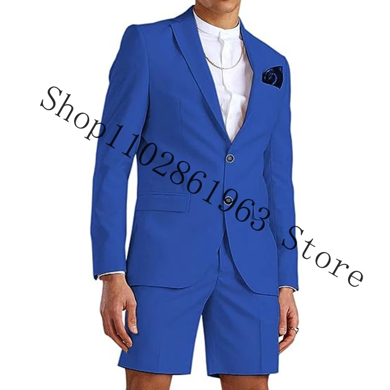 Summer Casual White Men Suits Slim Fit 2 Pieces Best Men Groom Wedding Party Tuxedos Blazer Short Pants Costume Homme Mariage