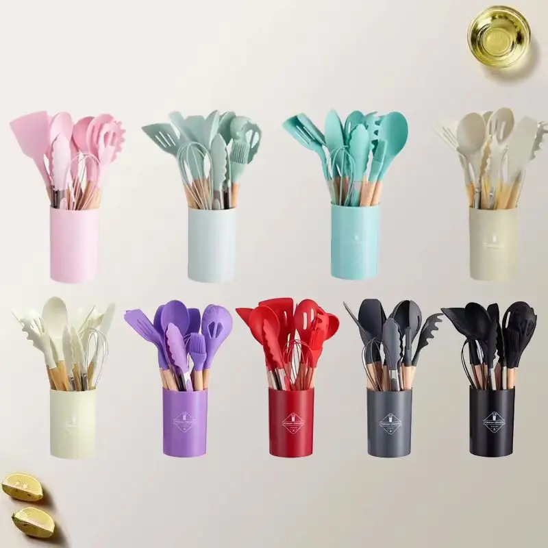 12 Pieces Silicone Cooking Utensils Set Non-stick Cookware Spatula ...
