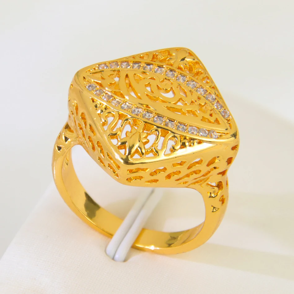 Luxus Dubai Gold Farbe Großen Ring 21k Gold Überzogene Italienische Zirkon Geometrische Ringe Arabisch Frauen Hochzeit Party Ramadan schmuck – Detail 4