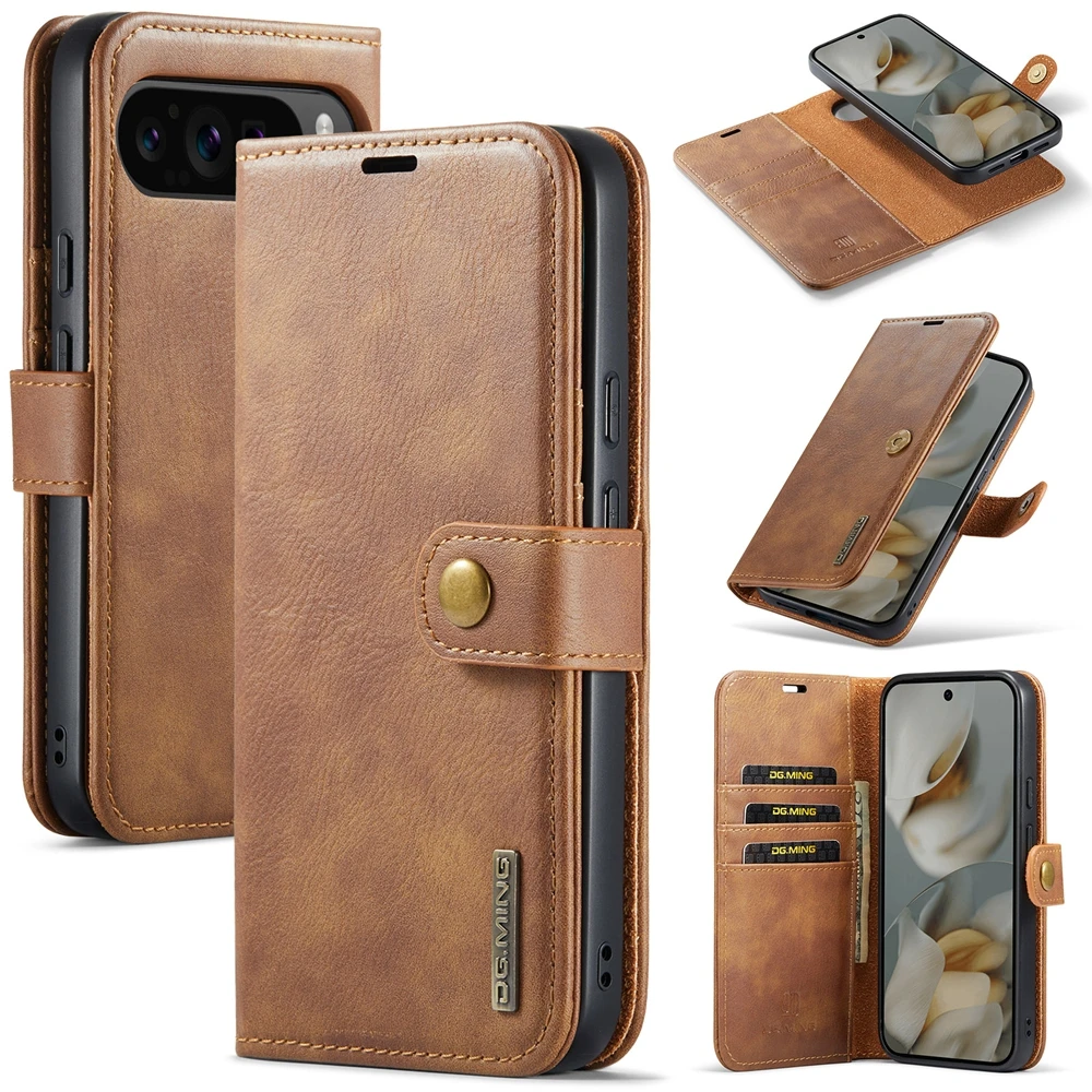 Magnetic Leather Wallet Case with Cash and Card Pockets