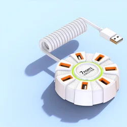 High - Speed Multi - Port USB Hub with LED and Power Adapter (7 PortsWhite 1.2m)