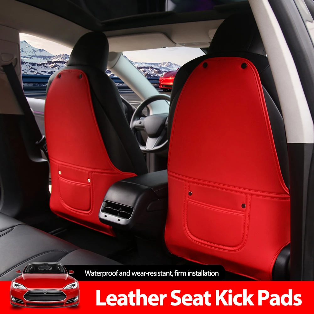 Tesla Model 3 Y Leather Seat Back Kick Protectors Kick Mats Set of 2