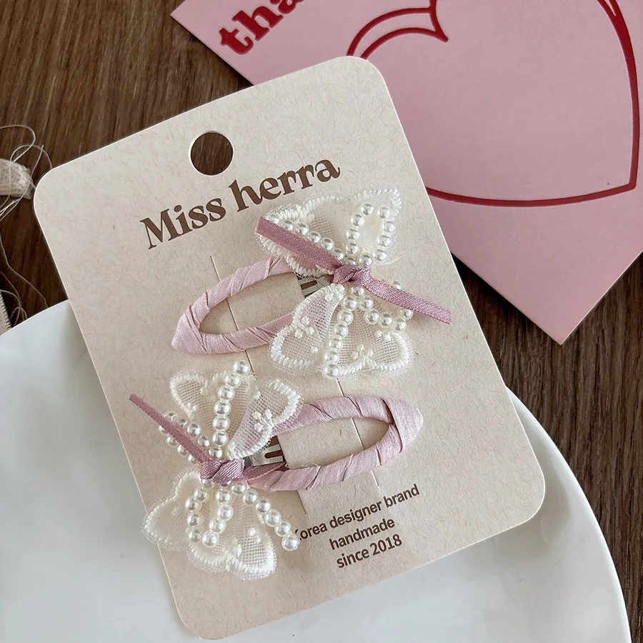 Baby Lace Pearl BB Clips Set Korean Sheer Bow Hair Ties Girls Hair Accessories 2025 Childrens Day Gift