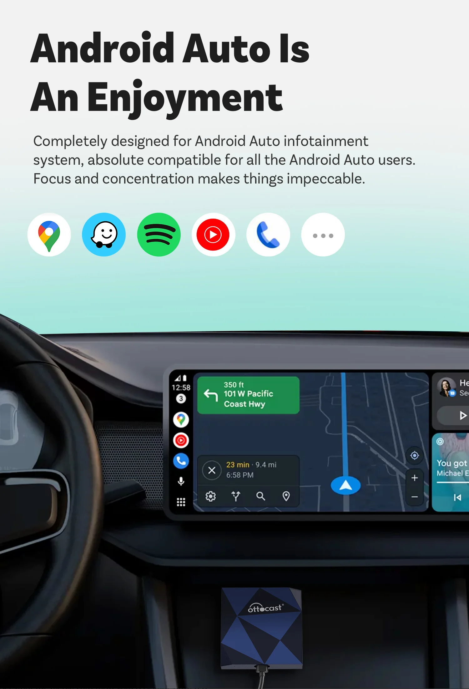 A2Air Wireless Android Auto Adapter Wired to Wireless USB Dongle NFC Connection