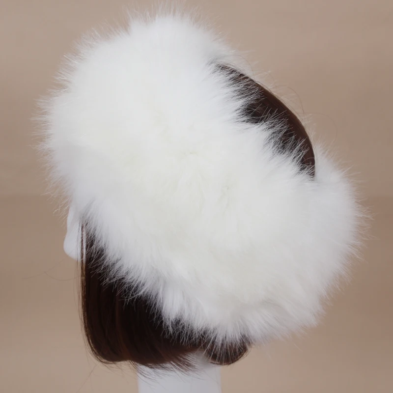 Winter Outdoor Thick Furry Hairband Faux Fur Plush Empty Top Women Beanie Hats Russian Caps Female Elegant Cold-Proof Snow Caps