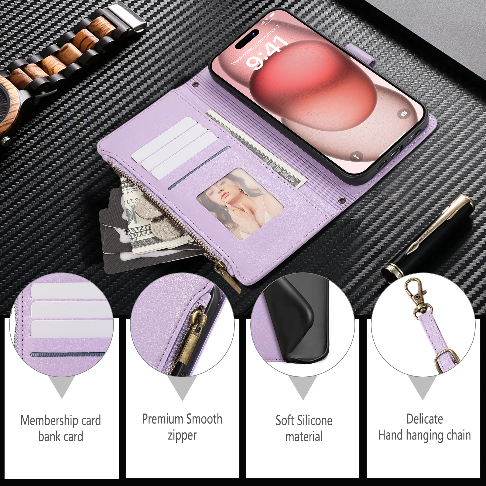 Leather Wallet Phone Case with Stand & Card Cash Pockets