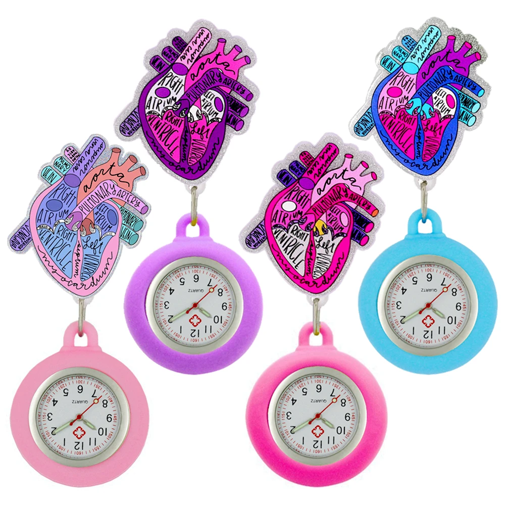 Heart Shape Icons Retractable Nurse Doctor Shiny Badge Reel Clip Pocket Watches Hospital Medical
