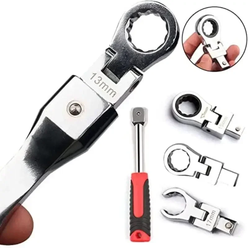 Interchangeable Variable Diameter Heads (8-19mm) Case 20PCS Flex Head Ratchet Wrench Set Metric Rotatable Combination Wrench