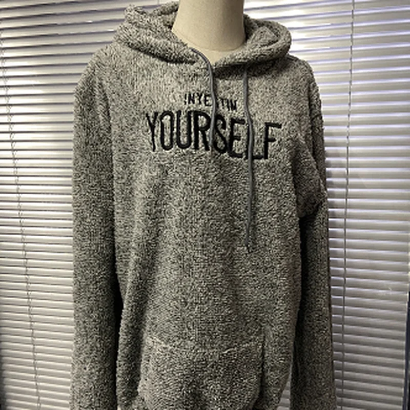 Autumn Winter Men Warm Plush Fleece Hoodie Sweatshirts Casual Long Sleeve Letter Print Hooded Pullover Teddy Tops Fashion Street