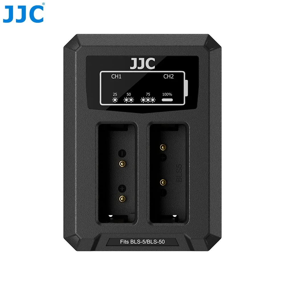 JJC USB 타입 C 듀얼 배터리 충전기 (올림푸스 OM 시스템 E-M10 IV II III OM5 II E-PL7 BLS-1 / BLS-5 / BLS-50 배터리용)