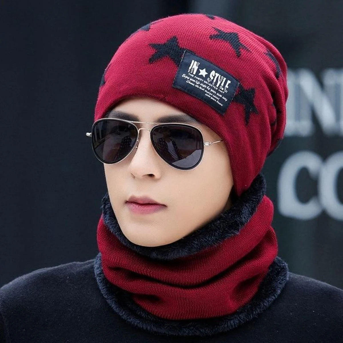 Five-pointed Style Wool Hat Winter Knitted Warm Hat Men Beanies Skullies Adult Autumn Winter Suit Hats