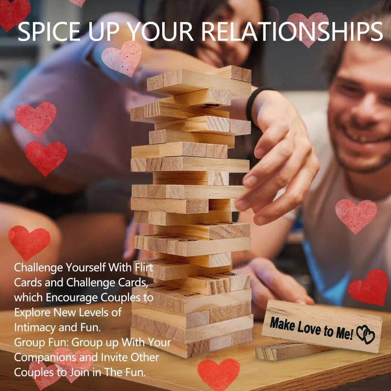 Freches Stapelspiel Aus Holz Für Paare - 48 Blöcke Für Lustige Spieleabende & Romantische Dates