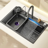 Nordic Metal Kitchen Sinks for Bar Counter Smart Digital Display with Cup Washer Sinks Light Luxury Design Sink for Dining Room 1