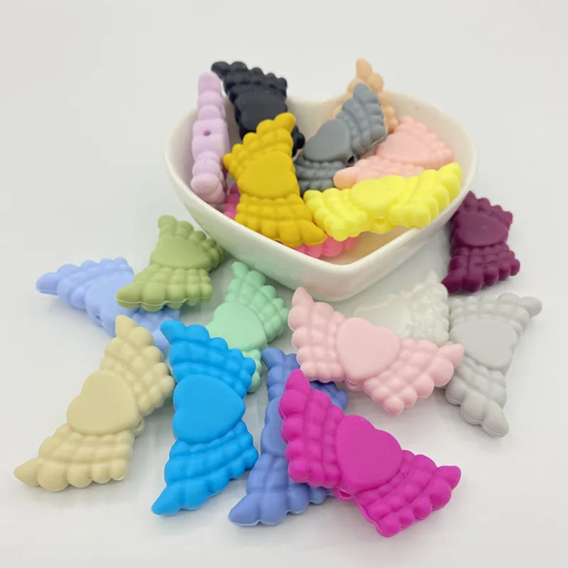 

20pcs Wings Silicone Beads Food Grade Silicone Teether Toys Bulk To Make Bracelets DIY Pacifier Chain Jewelry Beads Accessories