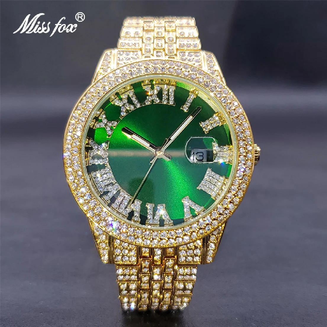 

New Elegant Gold Watch For Women Waterproof Auto Date Quartz Lady Watches Original Moissanite Green Orologio Uomo Dropshipping
