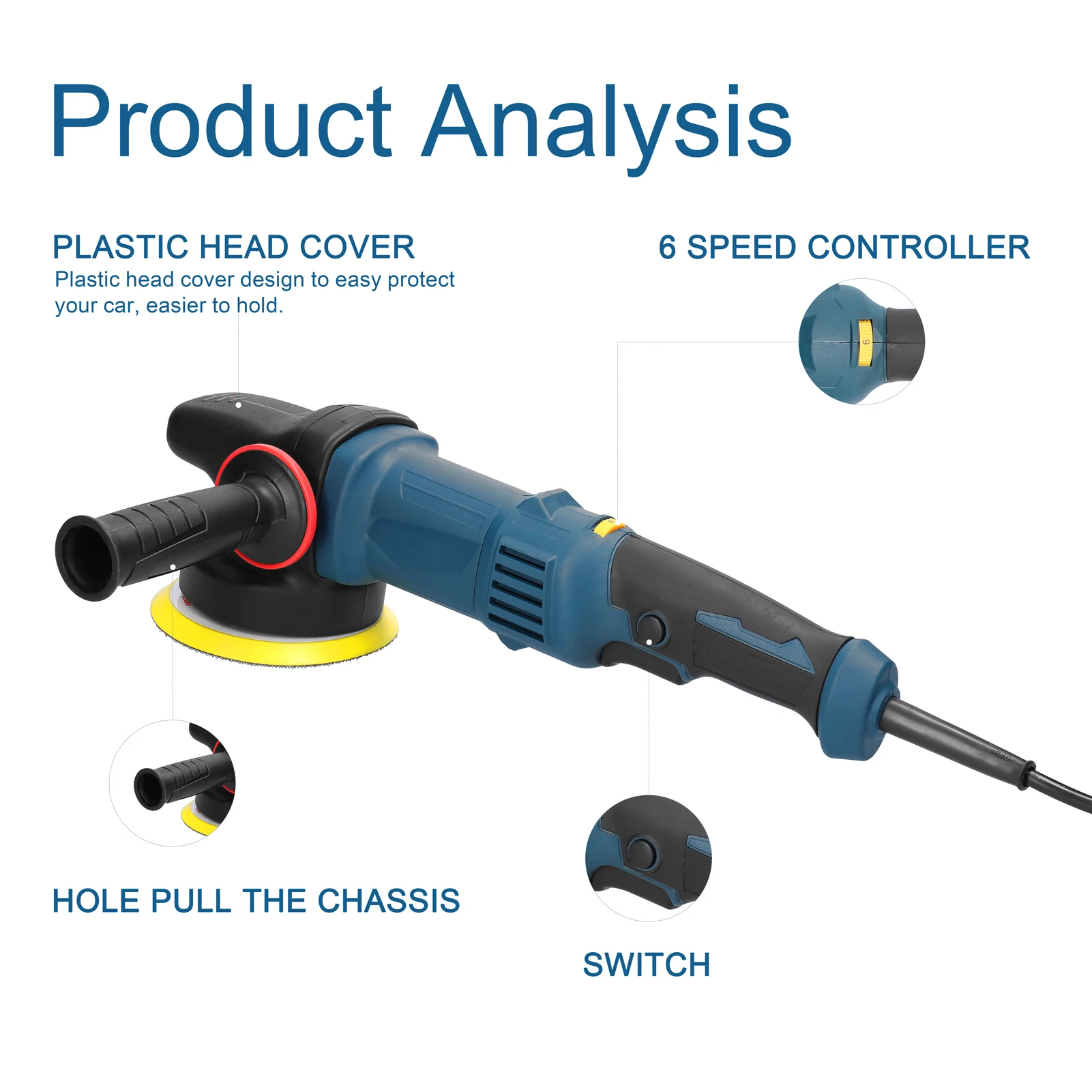 980W/1200W Electric Eccentric Sander 5 Inch Polishing Machine 125mm Disc Home Wood Processing Furniture Automotive Polisher