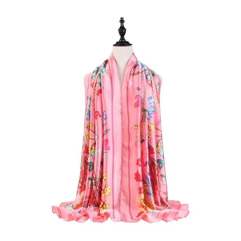 

Spring Scarves Shawls Europe America Style Silk Satin Pastoral Retro National Harvest Season Sunscreen Hijab Scarf for Women