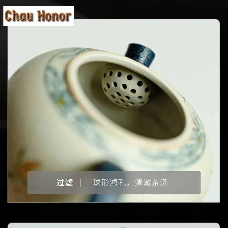 135ml Teapot Blue And White Flint Red Handmade Gold Drawing Butterfly Orchid Pot Tea Making Kettle Chinese Tea Set Collection