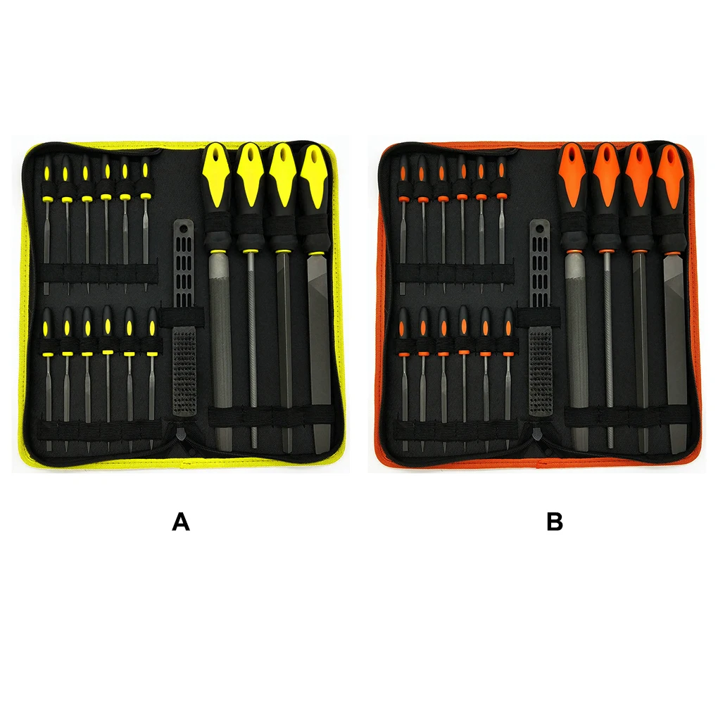

17 Pieces File Set Carpentry Woodworking Polishing Rasp Rubber Handle Craftsman Filing Files with Storage Bag Yellow