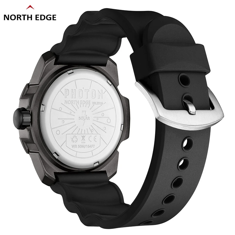 Men Digital Military Watch NORTH EDGE PHOTON Waterproof 50M Men's Sport Wristwatches Solar Power Luminous Enviormentally Clock