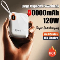 120W 50000mAh Power Bank Portable High Capacity Cable Two-way Fast Charging Mini 2in1 Wire Powerbank for iPhone Samsung ﻿Xiaomi 2