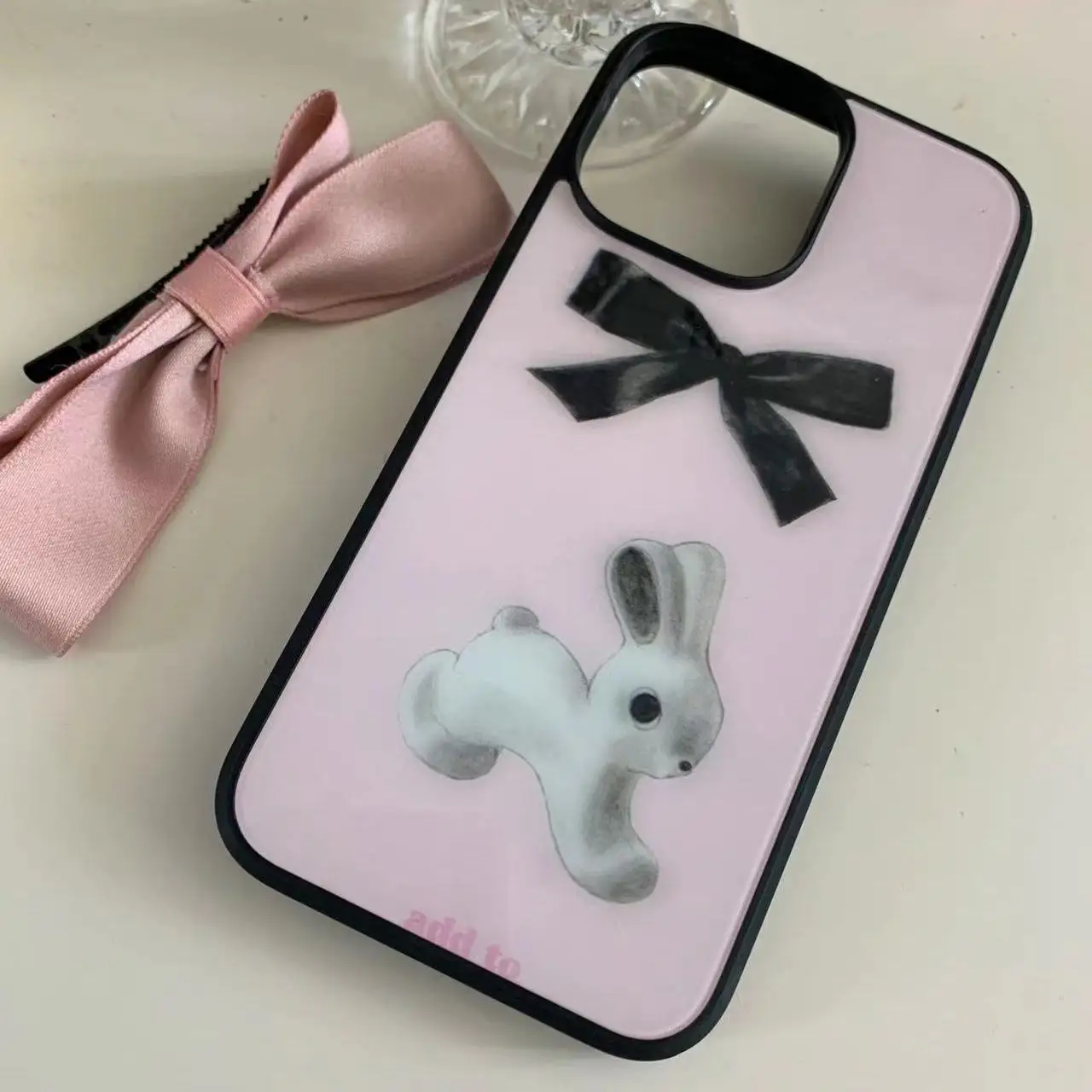 Capa de Telefone Rosa Coelho dos Desenhos Animados Bonito Arco Telefone Case Moda Kawaii Apto para Iphone 14 11 12 13 Pro Max xr xs Coreano