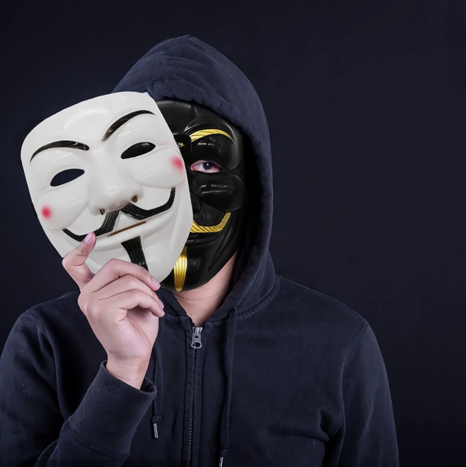 Guy Fawkes Mask - BlackWhite Revolutionary Style Halloween Cosplay Accessory