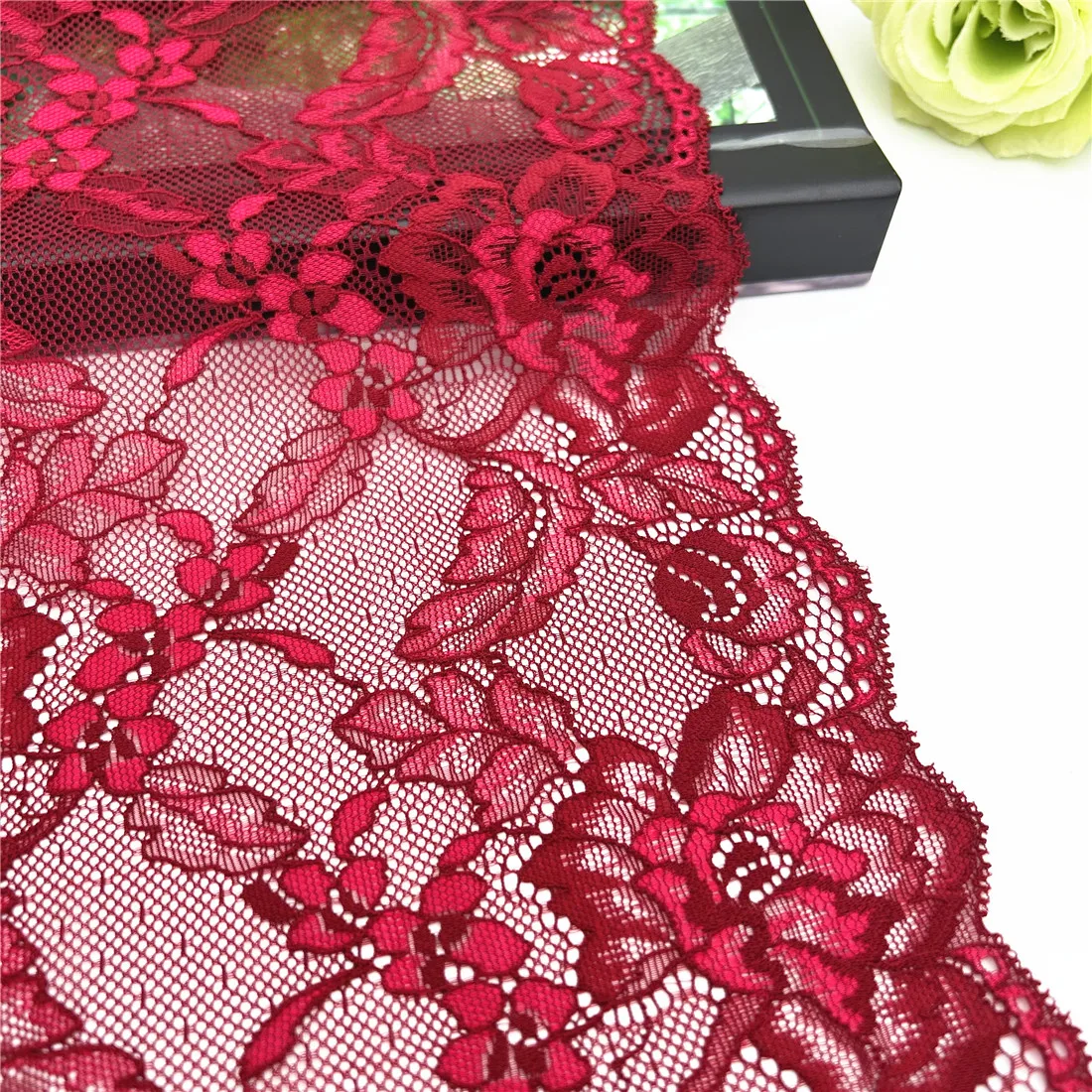 3y/lot Width 7 5/8 inch (19.50cm) Red Elastic Stretch Lace Trim 2
