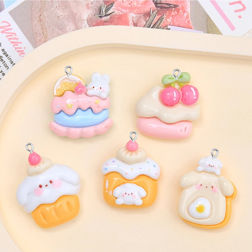 반짝이는 개 디저트 하우스 시리즈, 귀걸이용 플랫 백 참, 팔찌 머리핀, DIY 쥬얼리 펜던트 장식 액세서리, 10 개