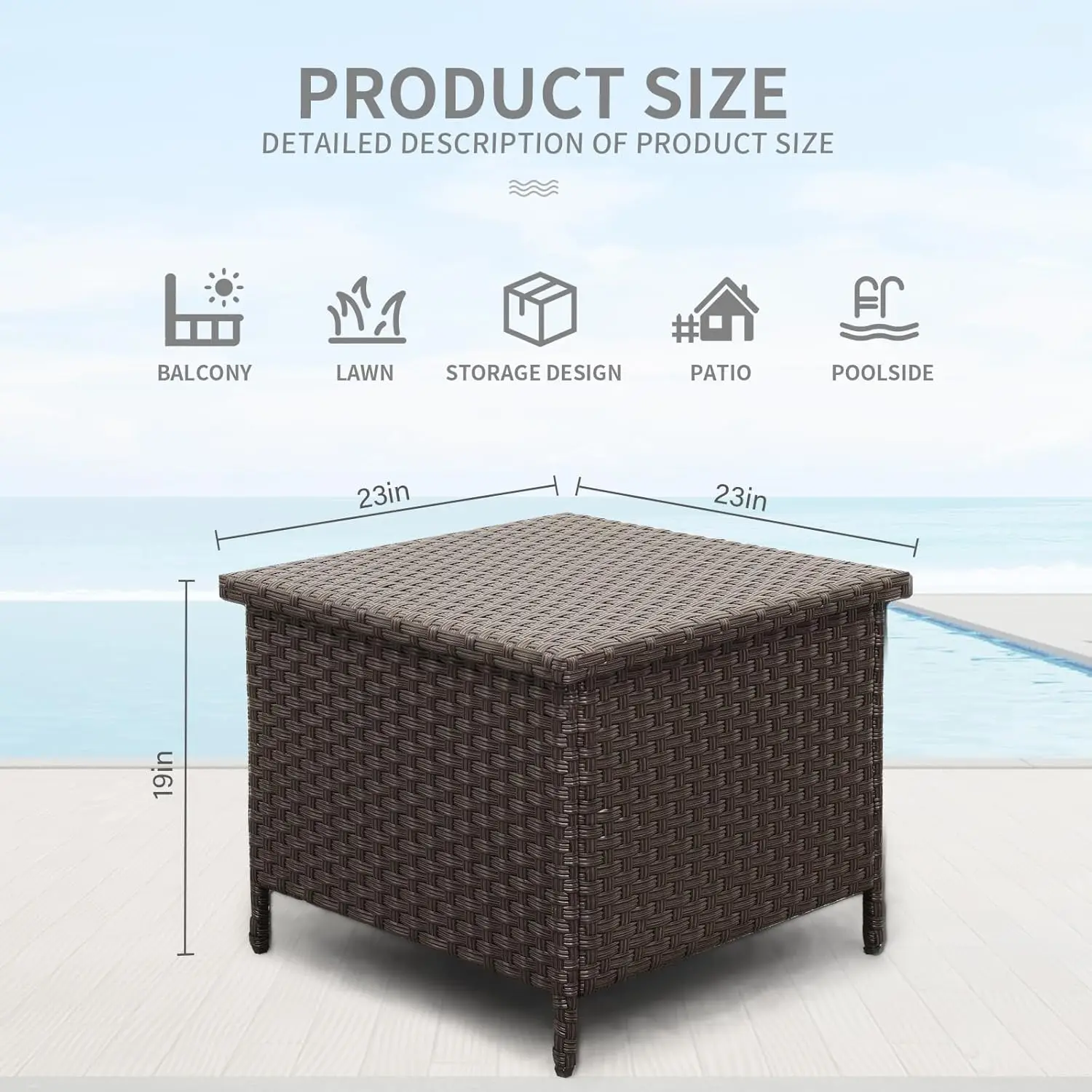 Outdoor PE Wicker Side Table with Storage Patio End Table Resin Rattan Storage Table for Garden Backyard Porch Poolside, Brown