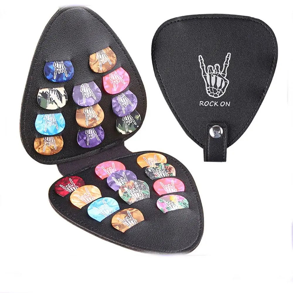 Gift Portable Guitar Picks Holder Large Capacity Universal Plectrums Bag Leather with Lanyard Picks Storage Pouch
